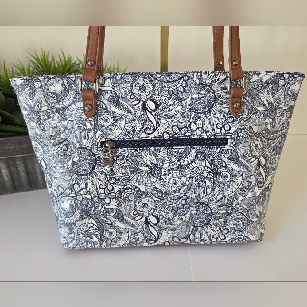 Sakroots Navy Floral Canvas Tote with Tassel Charm - Picture 12 of 16